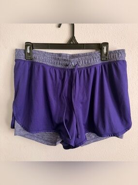 Champion Purple Double-Layer Athletic Shorts with Heather Waistband
